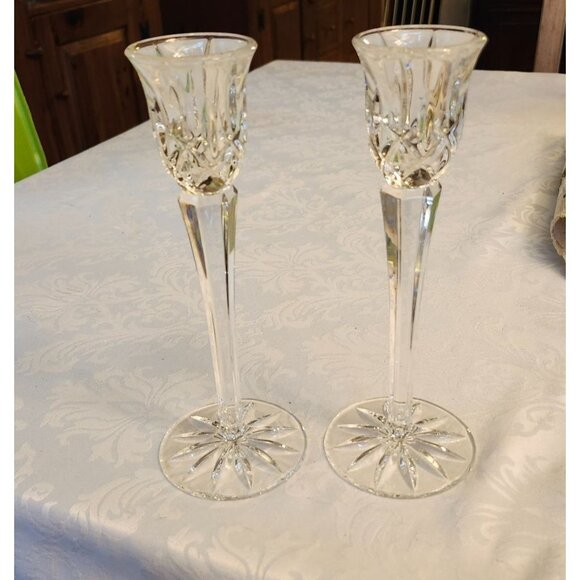 Gorham Lady Anne  Sparkling Crystal Candlesticks 2 Elegant Taper Candle Holders - Picture 3 of 6